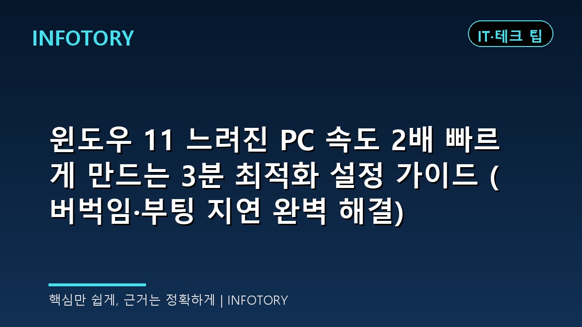 윈도우 11 느려진 PC 속도 2배 빠르게 만드는 3분 최적화 설정 가이드 (버벅임·부팅 지연 완벽 해결)