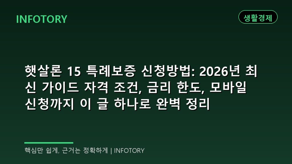 햇살론 15 특례보증 신청방법: 2026년 최신 가이드 자격 조건, 금리 한도, 모바일 신청까지 이 글 하나로 완벽 정리