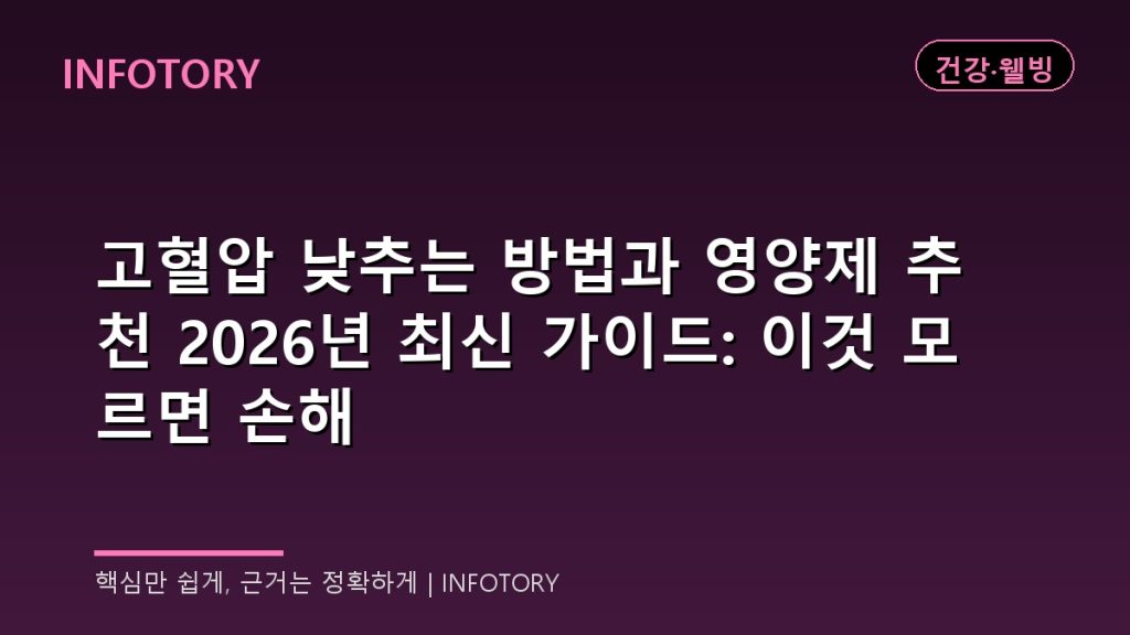고혈압 낮추는 방법과 영양제 추천 2026년 최신 가이드: 이것 모르면 손해