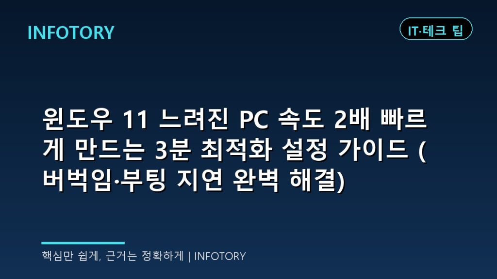 윈도우 11 느려진 PC 속도 2배 빠르게 만드는 3분 최적화 설정 가이드 (버벅임·부팅 지연 완벽 해결)