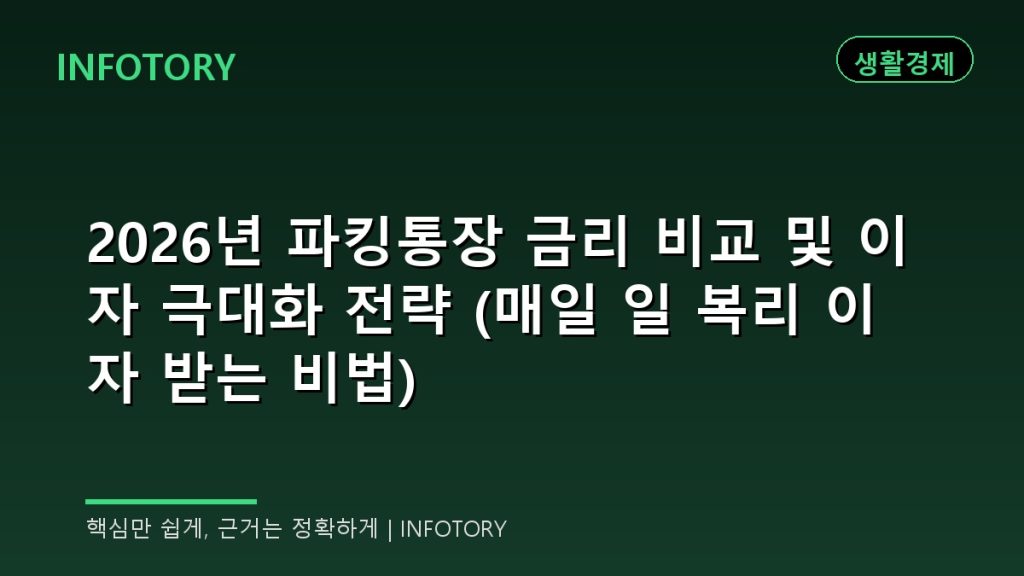 2026년 파킹통장 금리 비교 및 이자 극대화 전략 (매일 일 복리 이자 받는 비법)