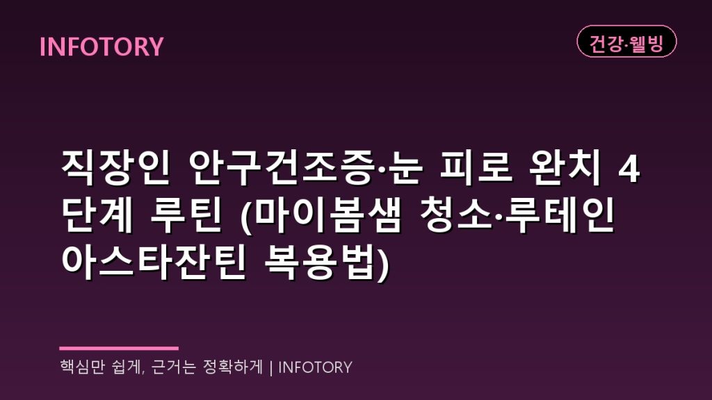 직장인 안구건조증·눈 피로 완치 4단계 루틴 (마이봄샘 청소·루테인 아스타잔틴 복용법)