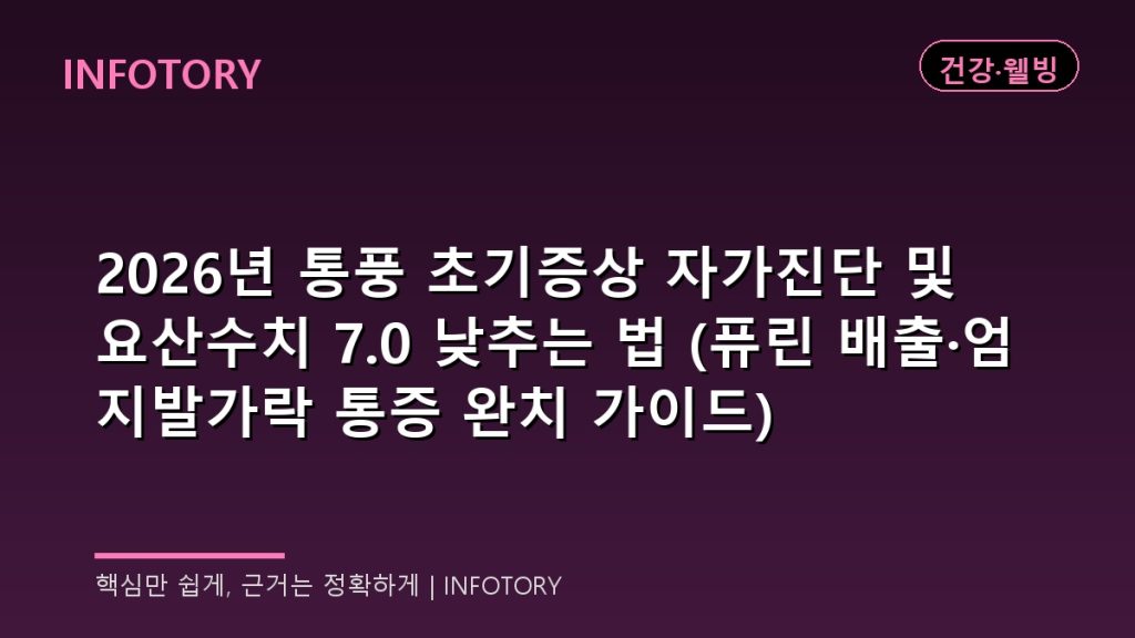 2026년 통풍 초기증상 자가진단 및 요산수치 7.0 낮추는 법 (퓨린 배출·엄지발가락 통증 완치 가이드)