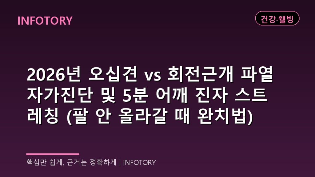 2026년 오십견 vs 회전근개 파열 자가진단 및 5분 어깨 진자 스트레칭 (팔 안 올라갈 때 완치법)