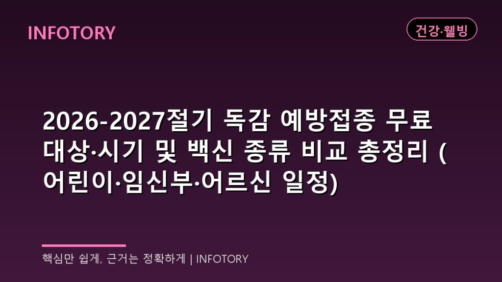 2026-2027절기 독감 예방접종 무료 대상·시기 및 백신 종류 비교 총정리 (어린이·임신부·어르신 일정)